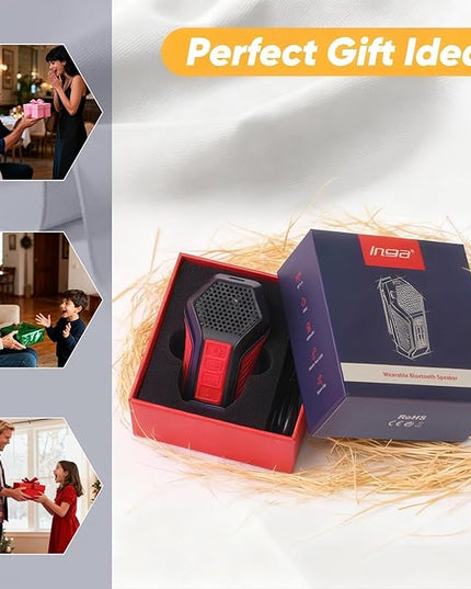 INGA Wearable Bluetooth Speaker, Mini Clip-on Portable Speaker with Light & Warning Lamp, Built-in Mic, Hands-Free Calling, for Work, Cycling, Golf & Outdoor Use (Red)
