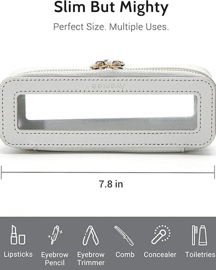 Aveniee Clear Makeup Brush Bag, Slim Brush Holder Cosmetic Case, Small Travel Toiletry Bag for Women, Thin Make up Bags with Zippers, Cute Travel Essentials Srorage Bag.Grey
