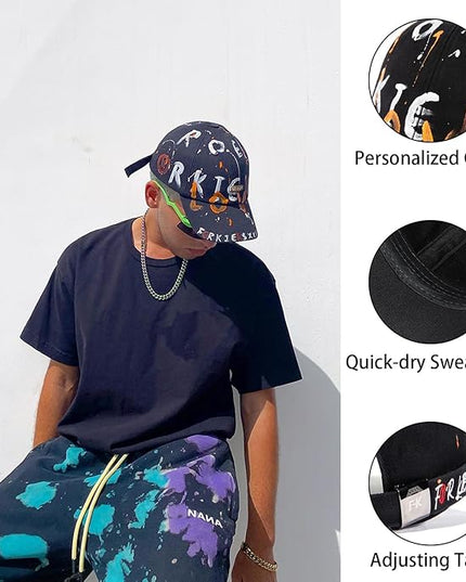 Trendy Unisex Graffiti Baseball Cap, Adjustable Cotton Baseball Cap for Men & Women, Athletic Streetwear Hat