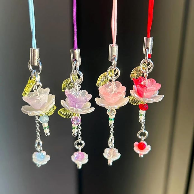 Agromusk Pink Flower Phone Charms,Cute Beaded Lotus Flower Phone Strap Handmade Decor for Women Y2K Accessories Keychain Bag Pendant Gift