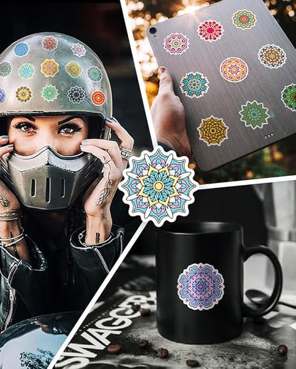Colorful Mandala Vinyl Stickers, 50 PCS Waterproof Intricate Datura Pattern Decals for Laptops, Scrapbooking, Journals, Notebooks, Water Bottles, Suitcases, Phones & DIY Decor