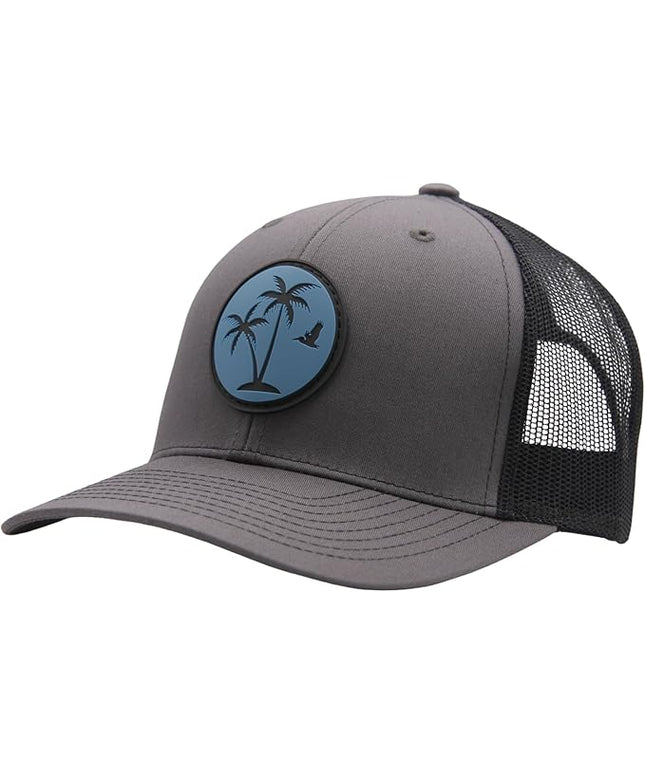 LINDO Trucker Hat [ Palm Tree 2.0 Design ] for Men and Women: Mid Profile Cap with Breathable Mesh Back and Adjustable Snap
