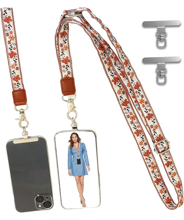 LEMEDE Wrist Keychain and Adjustable Phone Lanyard, Silver Hook Phone Crossbody Strap with 360° Rotating Phone Pads