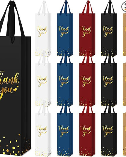 Ctosree 30 Pcs Wine Bottle Gift Bag with Handle 4.3x3.5x13.7 Liquor Paper Bag for Thank You Favor Gold Foil Kraft Whiskey Tote Carrier for Wedding Birthday Bridal Valentine's day Party(5 Colors)