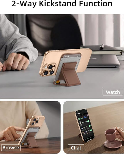 Magsafe Wallet with Angle Adjustable Stand, Magnetic Card Holder for iPhone 16/15/14/13/12 Series (Not for iPhone Mini), 1 Slot, 6 Cards, Brown