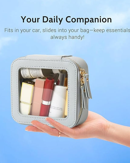 Aveniee Mini Clear Makeup Bag, Small Cosmetic Bags Travel Toiletry Pouch Organizer, TSA Approved Make up Case with Zipper, Car Bag for Essentials,Blue