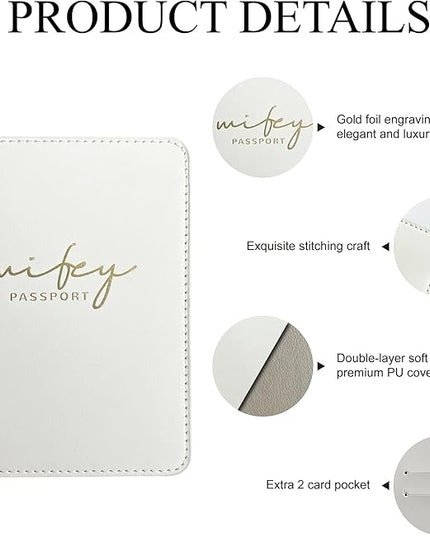 Mr&Mrs Gifts Matching Passport Holders for Bride and Groom, Hubby&Wifey Gold Foil Logo, Dual PU Leather with Card Pockets, Honeymoon Travel Essentials Gift for Newlyweds(HW Black White)