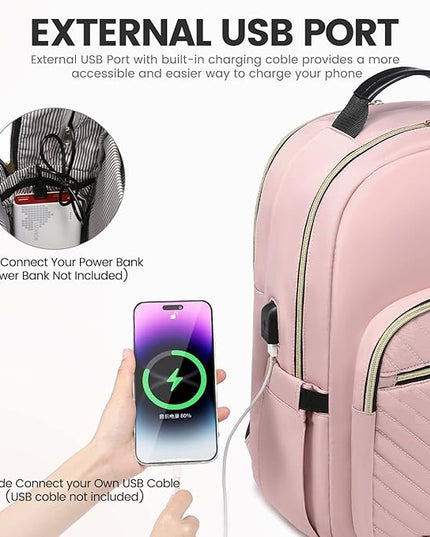 LOVEVOOK Laptop Backpack for Women 15.6 inch,Cute Womens Travel Purse,Professional Laptop Computer Bag,Waterproof Work Business College Teacher Bags Carry on Backpack with USB Port,Pink