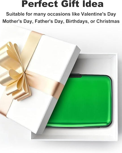 ELFISH Mini RFID Aluminum Wallet Credit Cards Holder Business Card Case Metal ID Case for Men Women (Green)