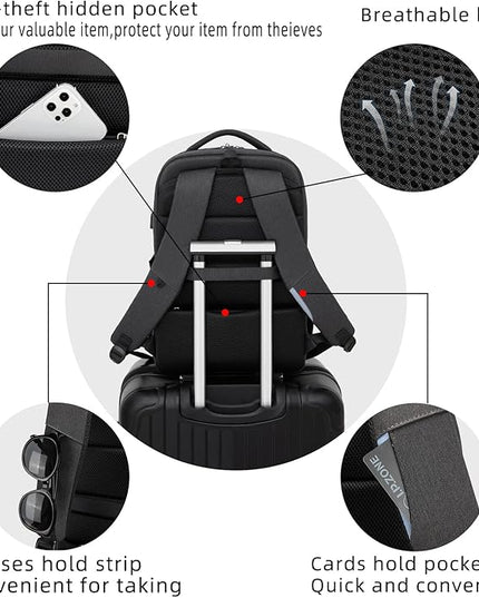 DUSLANG 17 Inch Laptop Backpack for Travel Water Resistant College Backpack for Men Women Laptop Bag with USB Charging Port,Black