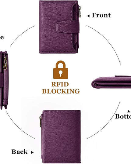 Airkit Small Wallet Women RFID Blocking Soft Leather Bifold Compact Card Holder Wallet for Women with Zipper Coin Pocket 4 ID Window