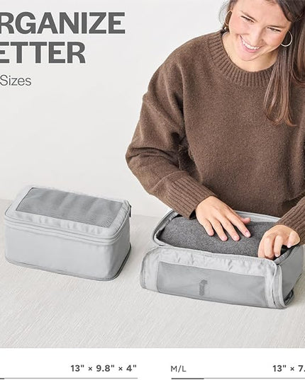 Aerotrunk Compression Packing Cubes for Travel - Luggage Organizer Bags - Double Zipper Packing Cubes for Suitcases (2-Pack, Light Grey)