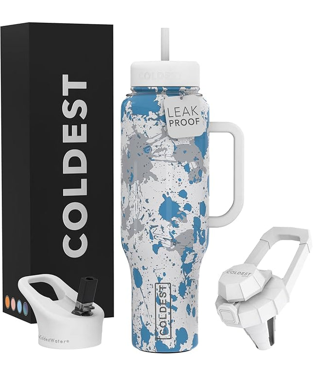Coldest Tumbler with Handle and Straw - 100% Leak Proof Insulated Tumbler with Lid and Straw (3 Lids) - Stainless Steel Tumblers for Women & Men - Cup Holder Friendly Base, 46 oz (Cloud Matter)