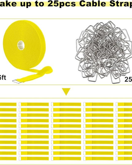 1"x16ft Hook and Loop Straps with 25 Metal Buckles, Adjustable Fastening Cable Straps, Cut-to-Length Cinch Strap, Reusable Nylon Securing Cord Ties for Organizer or Storage, 1 inch Wide,Yellow