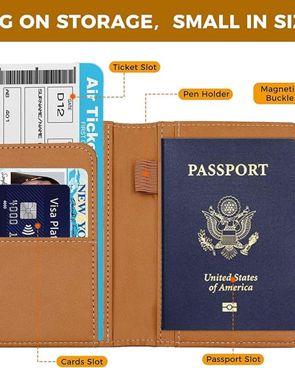 Melsbrinna Premium Leather Passport Holder Covers Case, Waterproof Rfid Blocking Travel Wallet Passport Holder with Pen Holder, Cute Passport Book for Women/Men