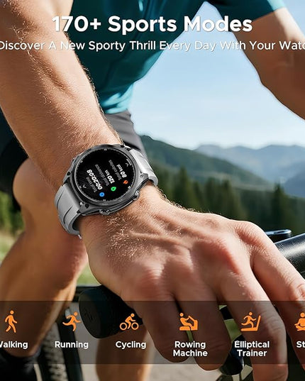 DOOGEE Anywise W1 Pro Mens Smart Watch, 5ATM Dual-Band GPS Offline Maps,1.43'' Fitness Smartwatches for Android Phone/iPhone Compatible,170+ Sports Modes, Answer/Make Calls/18 Days Battery/2 Strap