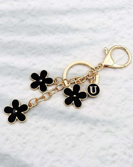 Cute Initial Letter Keyring for Women Girls Nice Flower Keychains for Handbag Backpack