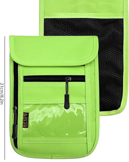 RFID Blocking Travel Neck Wallet Pouch and Passport Holder, Travel Neck Pouch Passport Holder for Women & Men - Green