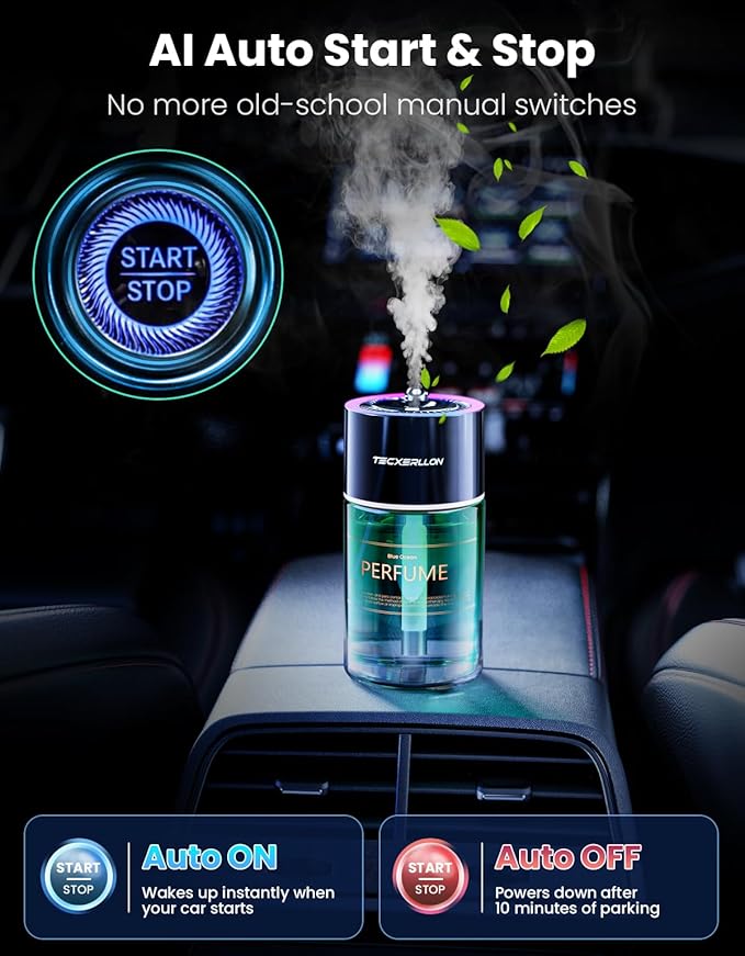 Car Air Freshener, Car Diffuser with RGB Ambient Light & Starry Ceiling, 4 Smart Scent Modes, 120-Day Runtime, Auto On/Off, USB-C Rechargeable, Cologne Or Ocean-Inspired Fragrance,120ML