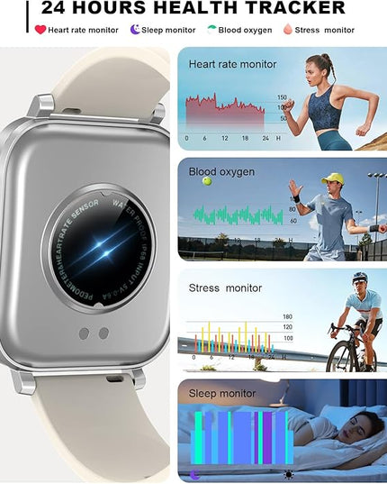 Smart Watch for Men Women Compatible with iPhone Samsung Android Phone 1.69 inch Full Touch Screen IP68 Waterproof Bluetooh Fitness Tracker Heart Rate/Sleep Monitor (Starlight)