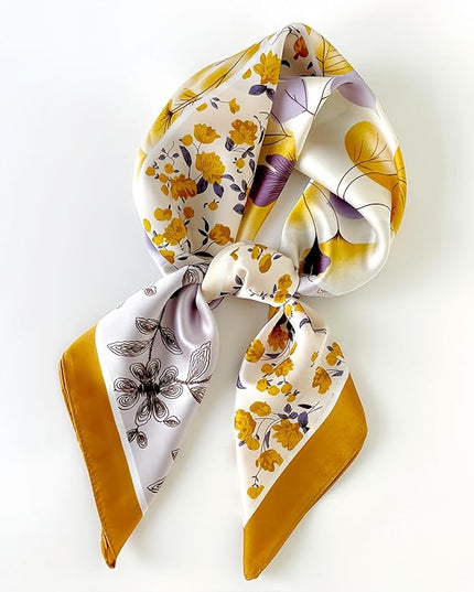 MINIDORA Satin Scarves for Women 27.5 × 27.5 inches Medium Square Elegant Silk Feeling Head Scarf