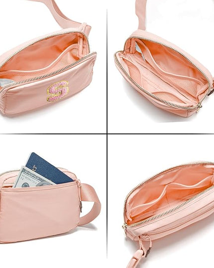 Gitus 6 7 8 9 10 Year Old Girl Gifts Belt Bag Fanny Pack Crossbody Bags with Initial Letter Patch Things for Teen Girls Easter Gifts for Girls Travel Essentials（Coral Pink-S）