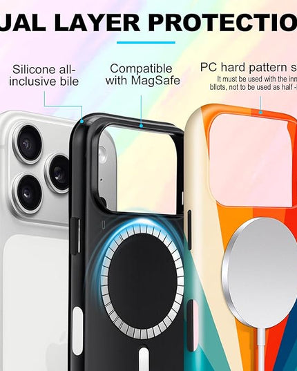 Magnetic for iPhone 17 Pro Max Case Cute Frog Stripes Phone Case, Summer Shockproof Slim TPU and Hard PC Protective Phone Cover Compatible with MagSafe Designed for Women Girls