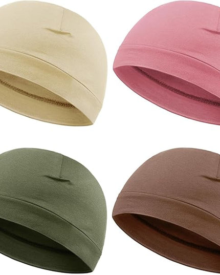 Syhood 4 Pcs Cotton Skull Caps for Men Women Breathable Beanie Thin Sleep Hat Night Running Cap Helmet Liner for Cycling Gym