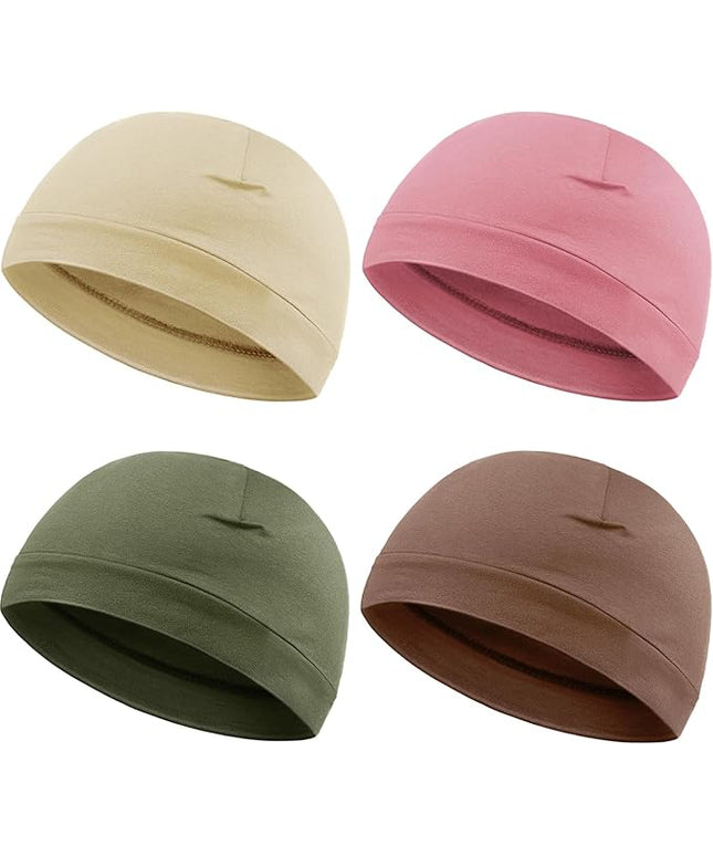 Syhood 4 Pcs Cotton Skull Caps for Men Women Breathable Beanie Thin Sleep Hat Night Running Cap Helmet Liner for Cycling Gym