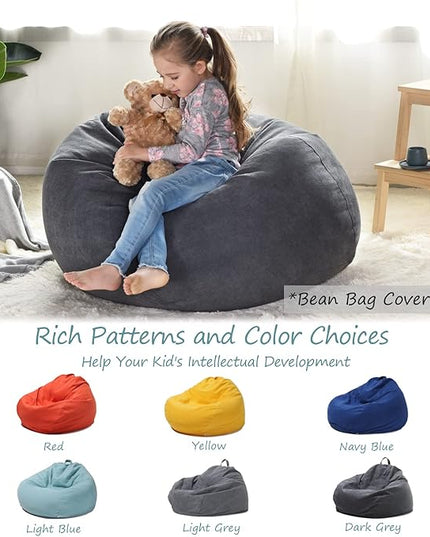 YuppieLife Stuffed Animals Bean Bag Chair Cover Candy-Colored Bean Bag（Just Cover, No Filling）/Large Stuff 'n Sit Organization/Toy Storage Bag/Kids Toys Organizer（27'',Dark Grey）