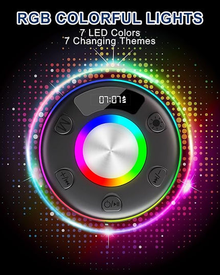 Bluetooth Speaker, Shower Speaker, IP7 Waterproof Portable Speakers Bluetooth 5.4 with HD Sound, RGB Light/LED Display/Hands-Free Call/Suction Cup Perfect for Bathroom Sing-Along Stocking Stuffers