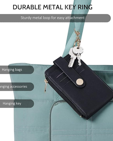 POIUGOYA Slim Wallet for Women,RFID Blocking Bifold Credit Card Holder with Zipper Coin Pocket,ID Window,Keychain