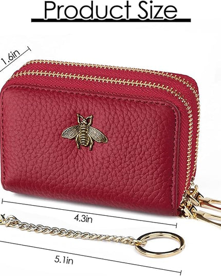 imeetu RFID Credit Card Holder, Small Leather Zipper Card Case Wallet for Women