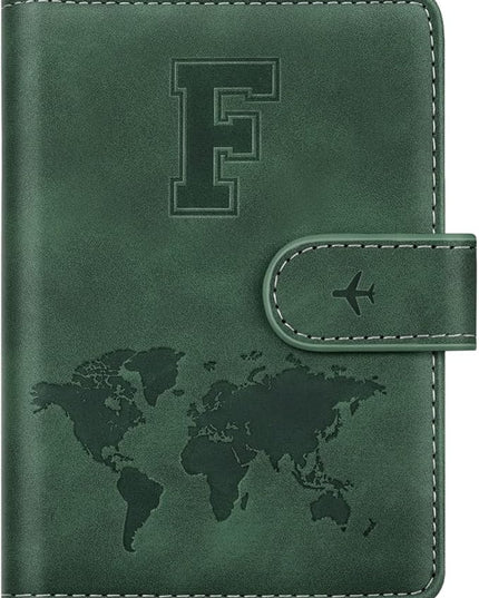 Personalized F Passport Holder Cover Initial Letter Travel Wallet RFID Blocking Passport Cover Credit Card Holder Case Passport Book Holders for Women and Men, Pine Green-F