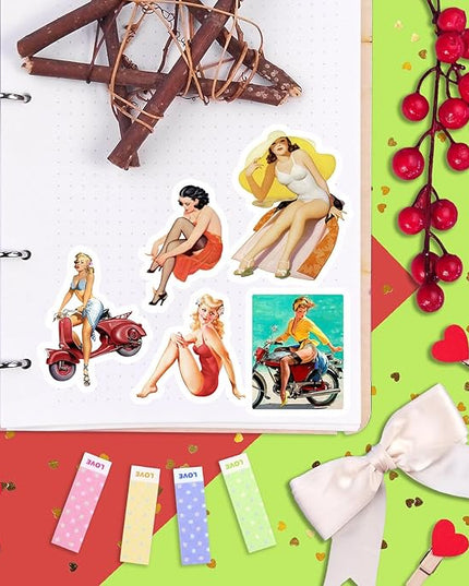 BulbaCraft Pin Up Girl Stickers for Water Bottle and Laptop - Pin Up Girl Party Supplies & Decorations, Waterproof Vinyl Decals, Retro and Vintage Stickers, Gifts for Women & Men