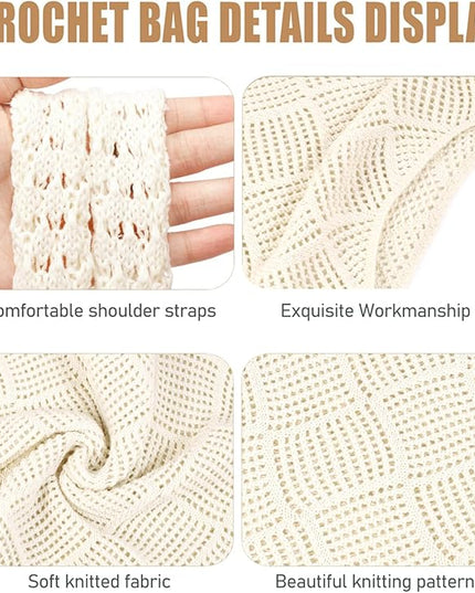 COOKOOKY Crochet Beach Tote bag Summer Beach Bag for Women Aesthetic Mesh Tote Bag Hippie Bag Knit Bag