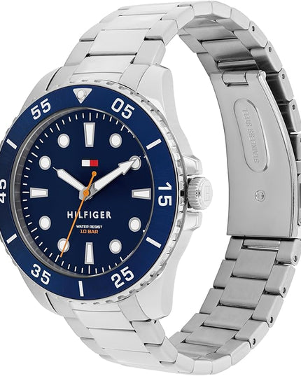 Tommy Hilfiger Men's Bold Dive-Inspired Watch – 3H Quartz Movement, Stainless Steel and Aluminum Case, Aluminum Sport Bezel, Link Bracelet – Adventure-Ready Gift for Him