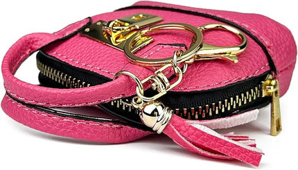 Plinvo Cute Genuine Leather Keychain Coin Purse for Women with Tassels Mini Change Pouch Brown (Rose Red)