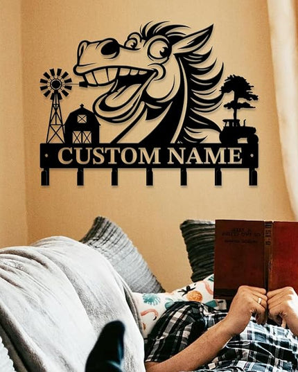 peanut case Personalized Farm Horse Keys Hooks,Custom Name Metal Cowboy Horse Art Keys Hooks,Metal Horse Lover Wall Home Storage Decorative Keys Hooks,Key Holder Hooks for Wall (Style J)