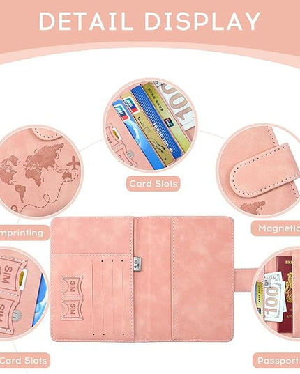 ILIYAH-Passport Cover-Passport Holder Travel Wallet-RFID Blocking Passport Case Travel Accessories Card Holder Wallet Unisex Travel Gifts(Pink)