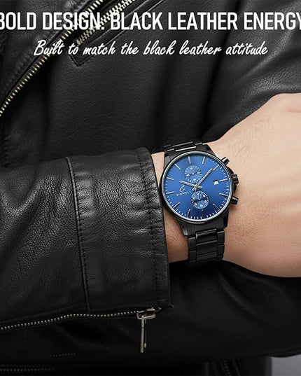 Stylish Stainless Steel Chronograph Watches for Men with a Hefty, Solid-Build Feel — Waterproof Quartz Mens Watches with Auto Date & Second Subdials, Valentines Day Gifts for Him, Boyfriend, Husband, Dad