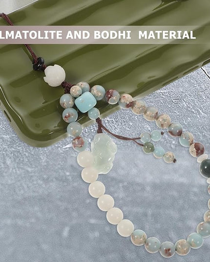 Chinese Style Agalmatolite Phone Lanyard Green Wrist Strap Short Cellphone Chain Bodhi Hanging Rope Lightweight Anti-lost Charm for Keys and Accessories
