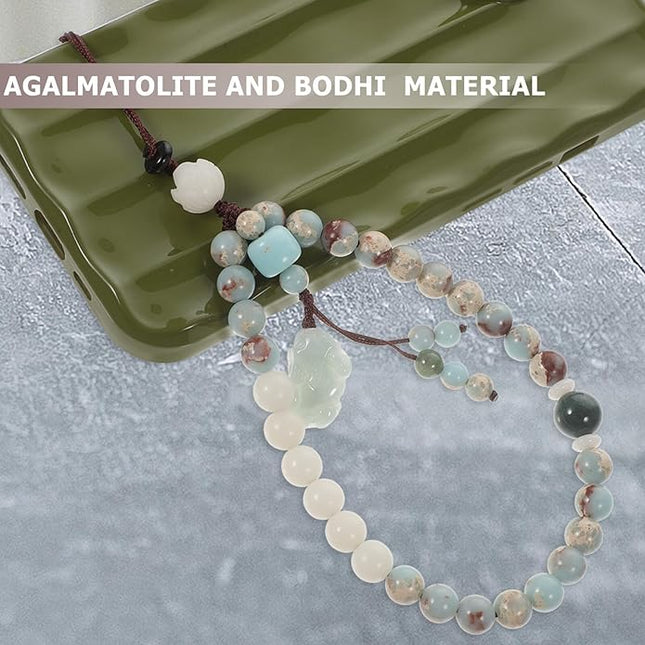 Chinese Style Agalmatolite Phone Lanyard Green Wrist Strap Short Cellphone Chain Bodhi Hanging Rope Lightweight Anti-lost Charm for Keys and Accessories