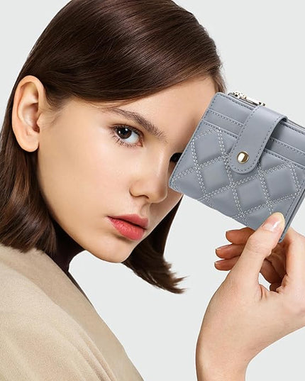 FALAN MULE Small Wallets Woman Leather Bifold RFID Blocking Card Holder With Zipper Coin Pocket