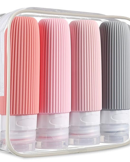 Travel Bottles for Toiletries, Tsa Approved 3oz Portable Travel Bottles, BPA Free Leak Proof Squeezable Silicone Travel Size Containers, Travel Accessories with Clear Toiletry Bag (4 Pack)