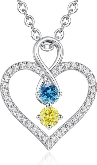 LOUISA SECRET Infinity Double Birthstone Necklace, 925 Sterling Silver Tiny Pendant Heart Necklace for Women Wife Her, Best Jewelry Gift Heart Jewelry Meaningful Gift for Valentine's Day, Christmas, Birthday Anniversary
