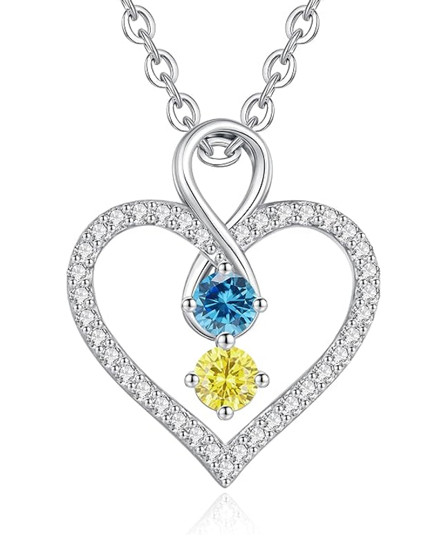 LOUISA SECRET Infinity Double Birthstone Necklace, 925 Sterling Silver Tiny Pendant Heart Necklace for Women Wife Her, Best Jewelry Gift Heart Jewelry Meaningful Gift for Valentine's Day, Christmas, Birthday Anniversary