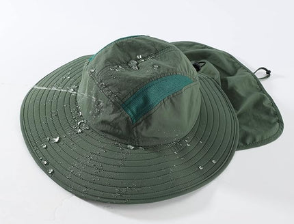 Home Prefer UPF 50+ Mens Wide Brim Fishing Hat with Neck Flap Sun Hat for Men Women Sun Protection Cap