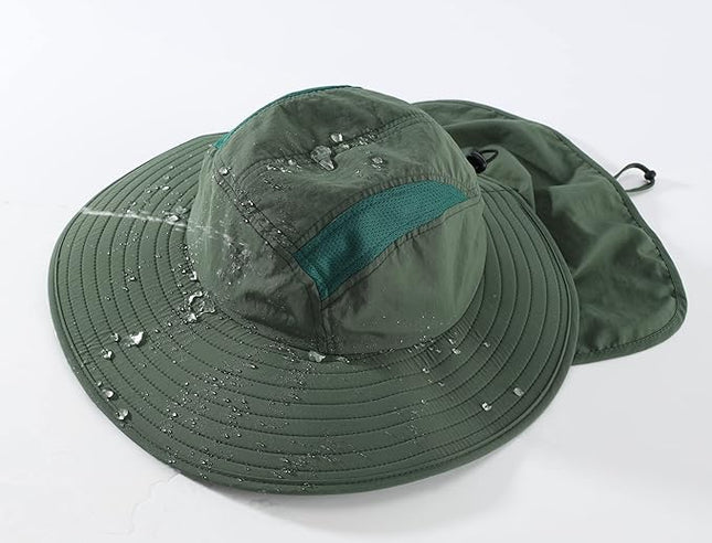 Home Prefer UPF 50+ Mens Wide Brim Fishing Hat with Neck Flap Sun Hat for Men Women Sun Protection Cap