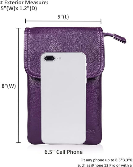 befen Genuine Leather Small Crossbody Bags for Women Cell Phone Bag Cross Body Purses,Silver Zipper